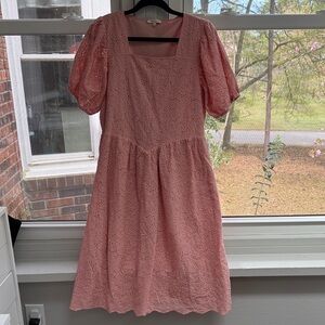 NWT tea n rose Neesee’s Dresses Peach Eyelet Puff-Sleeve Maxi Dress Size L